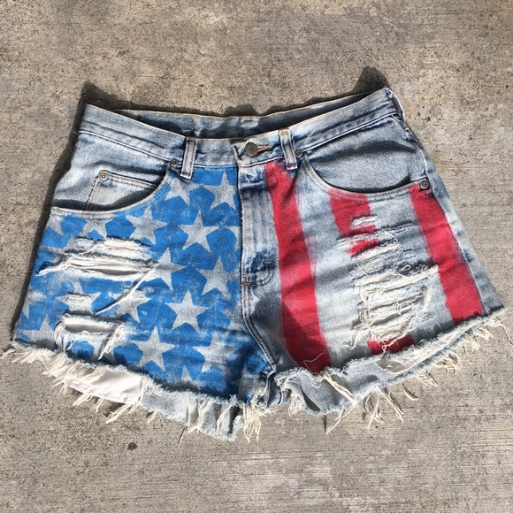 high waisted american flag shorts